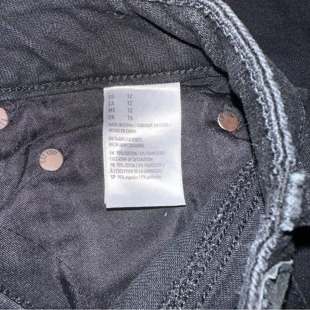 American Eagle Hi Rise Festival Mini Black Denim Skirt Size 12 Button Fly